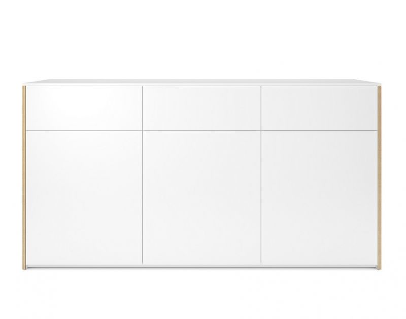 Weißes Modular Plus Sideboard von Müller Möbelwerkstätten mit drei Türen und drei Schubkästen.